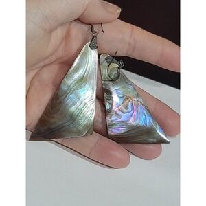 Large Vintage Abalone Shell Fish Hook Earrings